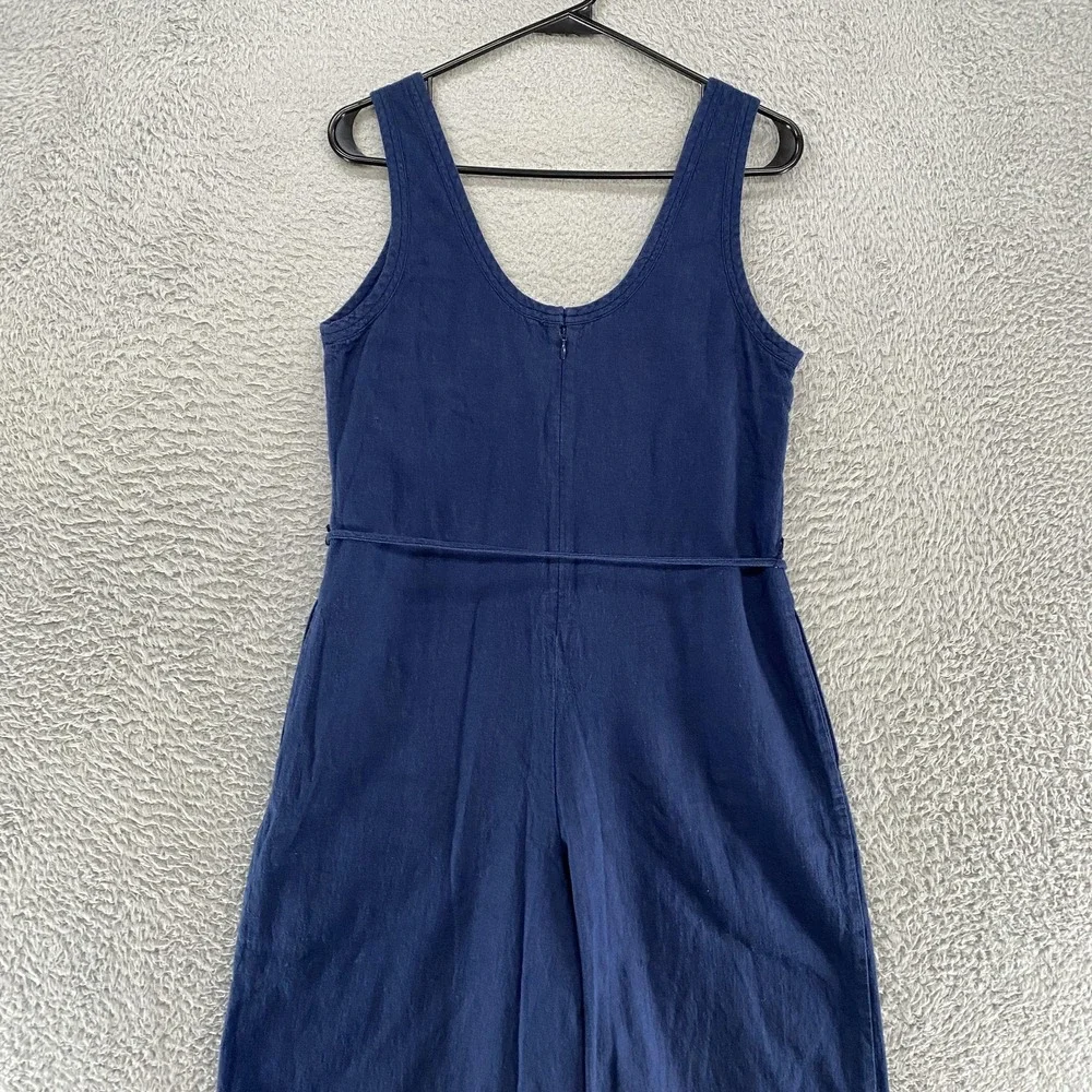 Banana Republic Jumpsuit Womens Small Blue Linen Wide Leg Scoop Neck Pockets